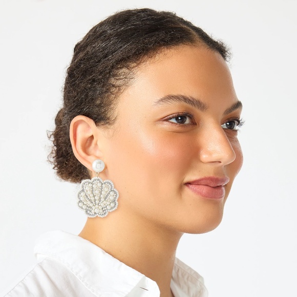 New JCREW Seashell Statement Earrings in Pearl $54 CK603 - Picture 2 of 3